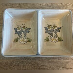 Louisville Stoneware‎ Divided Dish - Cracker Barrel  - Floral - KY, USA- Vtg